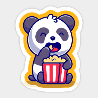 Cute Panda Eating Popcorn Cartoon Sticker